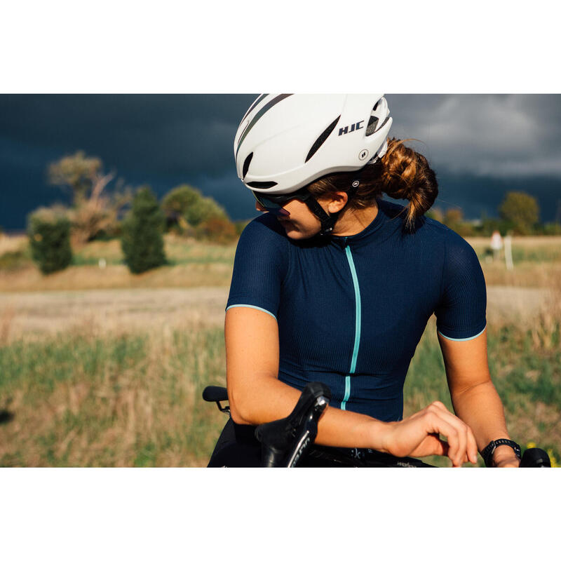 Maillot à manches courtes de cyclisme pour femmes Woolight Profondeurs Bleues
