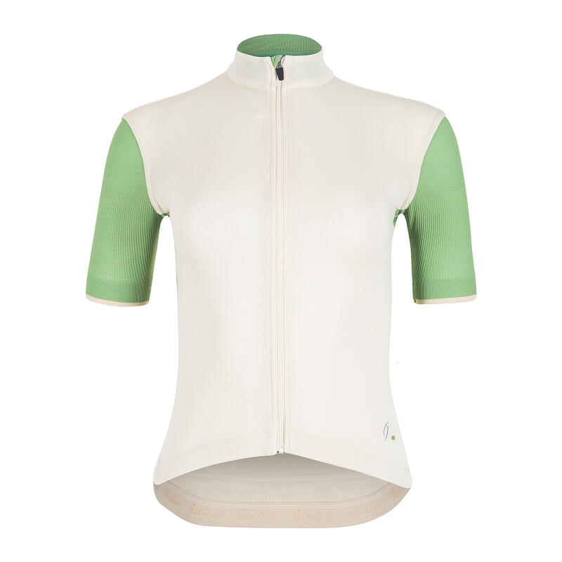 Maillot à manches courtes de cyclisme pour femmes Parchemin / Vert Jade