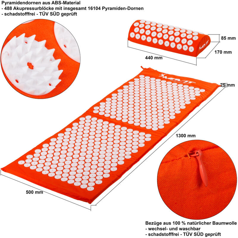 Covoras de presopunctura, MOVIT®, cu perna 130x50, portocaliu