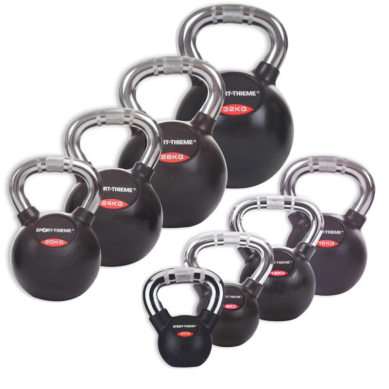 Sport-Thieme Kettlebell « Caoutchoutée avec poignée chrome », 16 kg