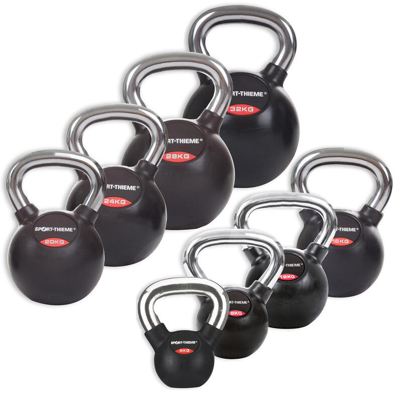 Sport-Thieme Kettlebell « Caoutchoutée avec poignée en chrome lisse », 10 kg