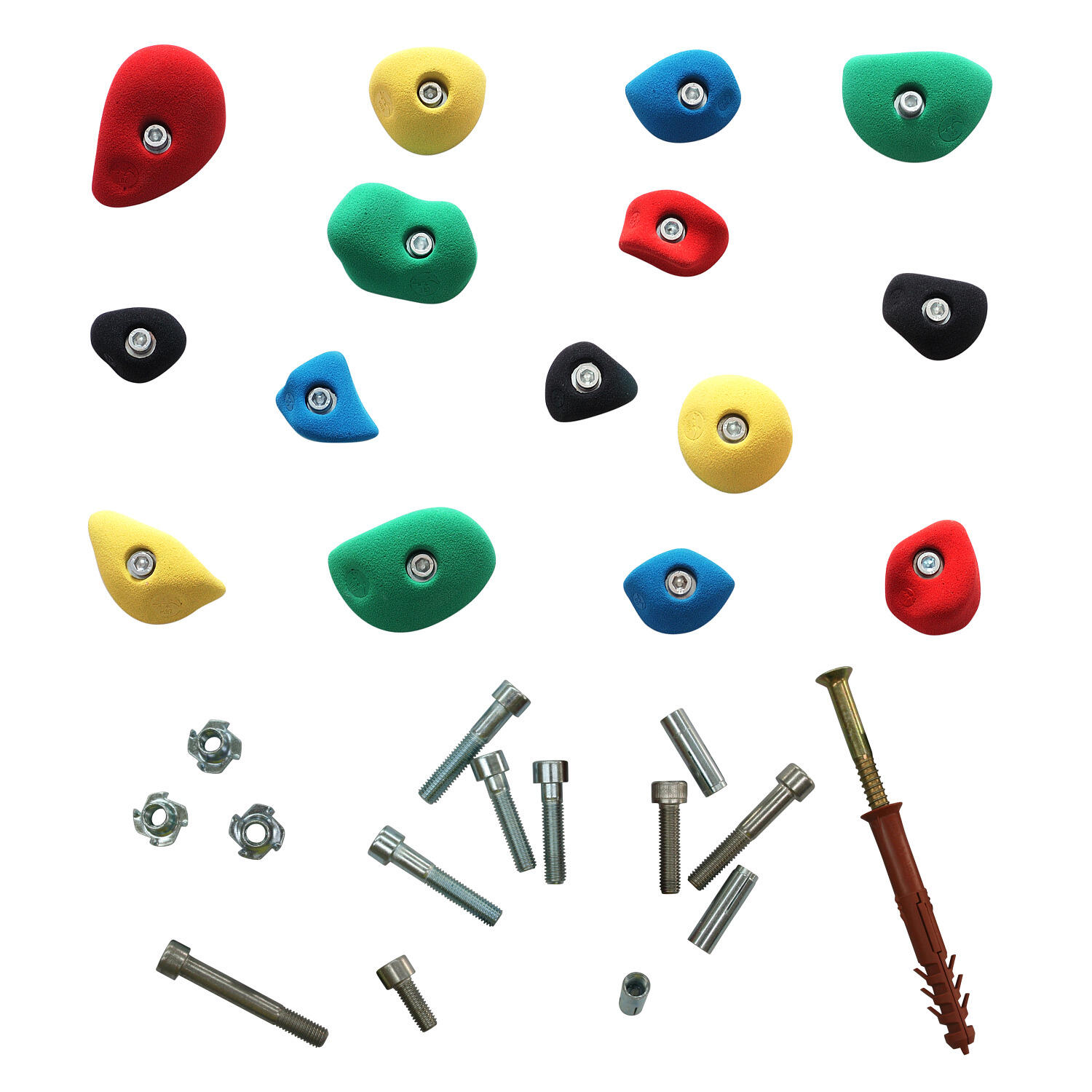 Klettergriff-Set Mittel Mit Befestigungsmaterial für Holzwand Set A Klettern 1/1