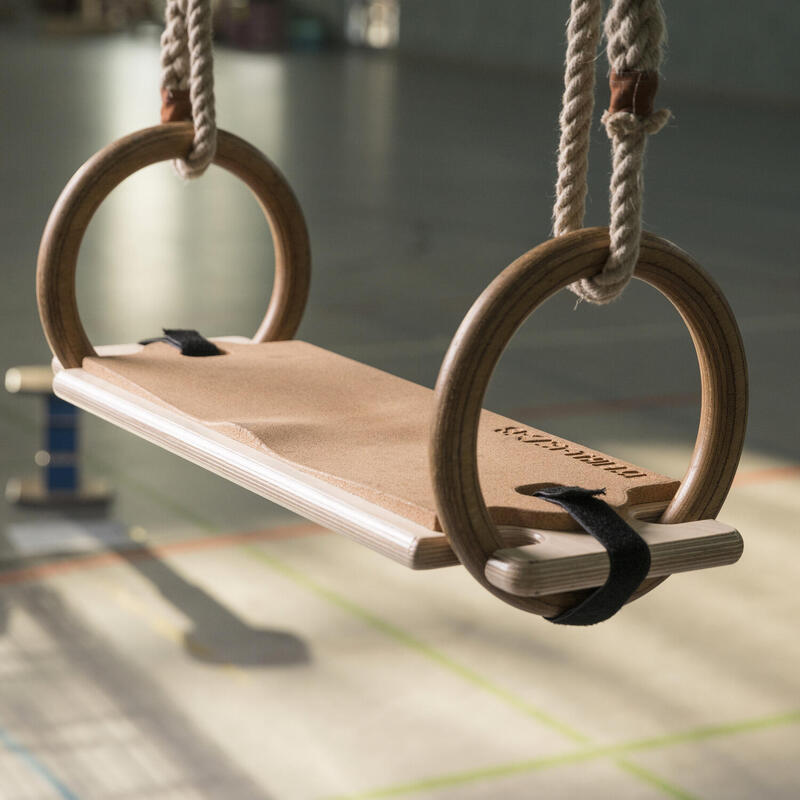 Balançoire Trapézoïdale H2i – Barre En Bois 58 Cm, Cordes Réglables, Mousquetons, Avec Ou Sans Anneaux De Gymnastique En Métal Ou Plastique