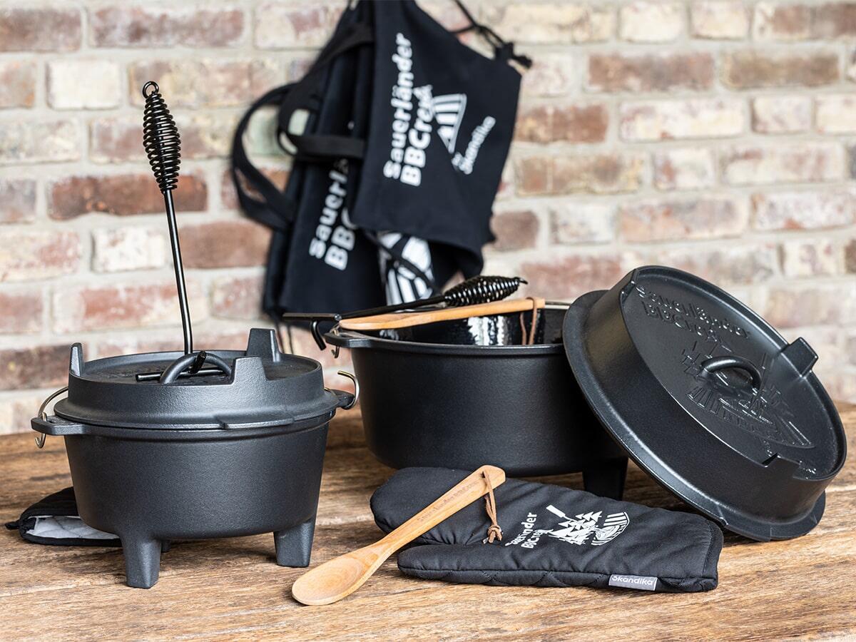 Marmite Fonte Overmont Dutch Oven - Cocotte En Fonte Avec Lève-Couvercle Et Anse Pour Camping, Barbecue Et Cuisine Outdoor