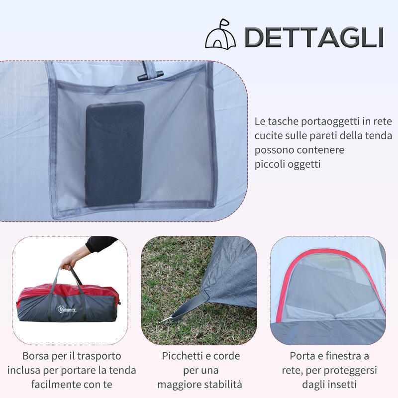 Outsunny Tenda da Campeggio Idrorepellente per 6 Persone, Grigia