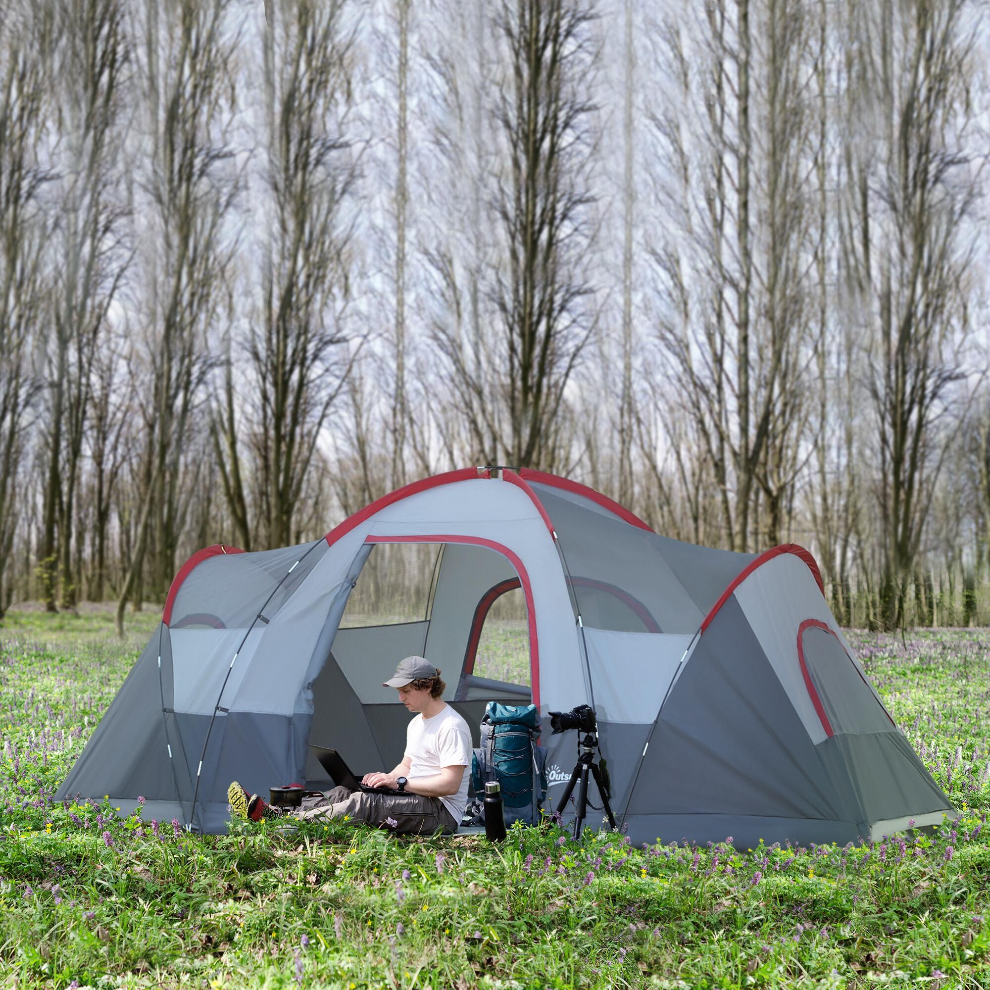 Outsunny Tenda da Campeggio Idrorepellente per 6 Persone, Grigia 2/8