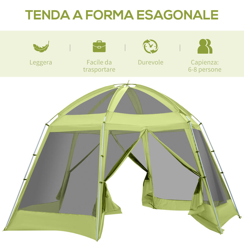 Outsunny Tenda da Campeggio per 6-8 Persone con Borsa, Funi e Picchetti