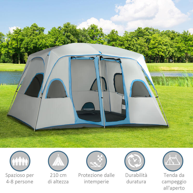 Outsunny Tenda da Campeggio 4-8 Posti con 2 Stanze e Finestre Anti-UV, Grigia