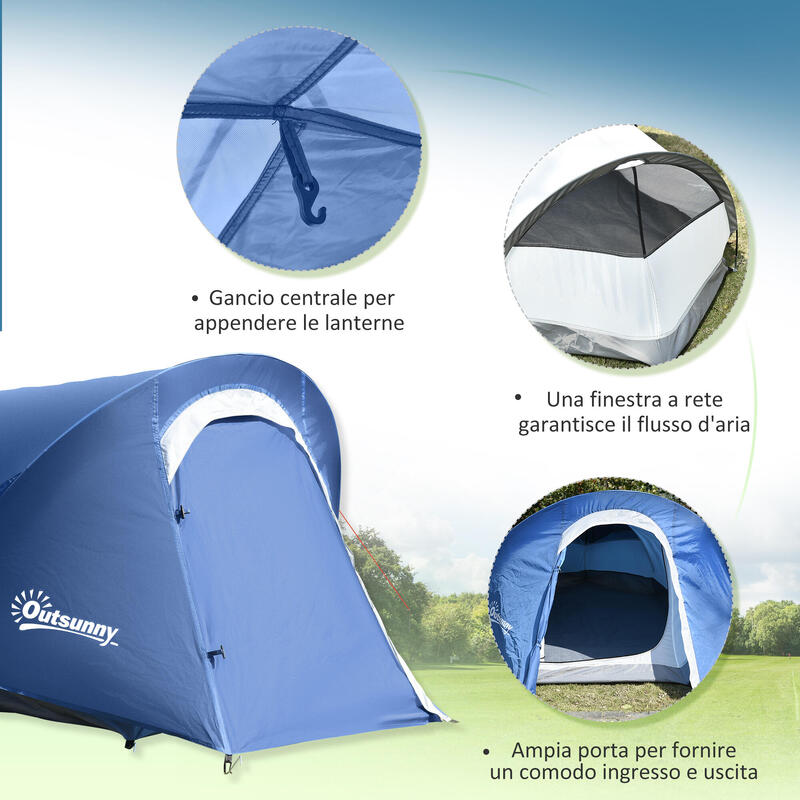 Outsunny Tenda da Campeggio con Gancio Interno e Finestre a Rete