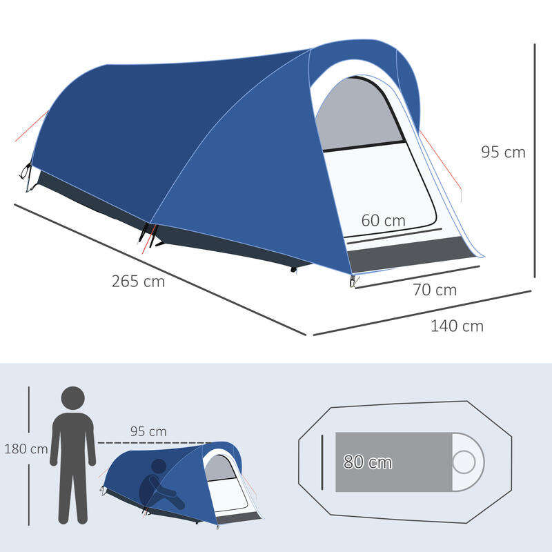 Outsunny Tenda da Campeggio con Gancio Interno e Finestre a Rete