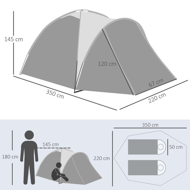 Outsunny Tenda da Campeggio a Cupola per 2 Persone Estensibile, Grigio