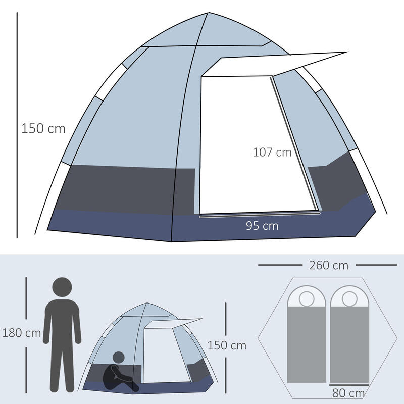 Tenda de campismo 260x260x150 cm preto e cinza Outsunny