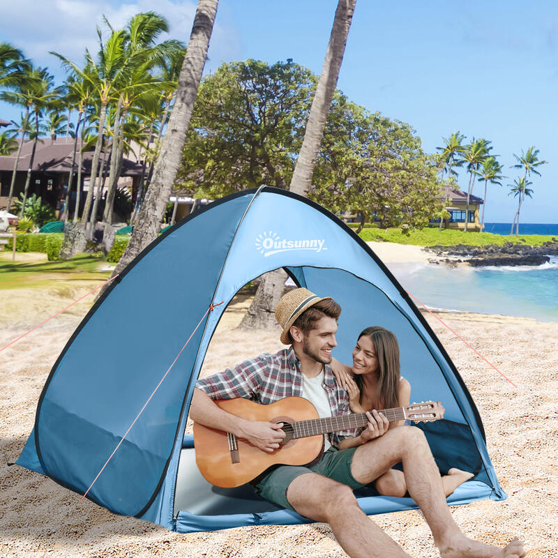 Outsunny Tenda da Spiaggia per 2-3 Persone con Tasche Portaoggetti