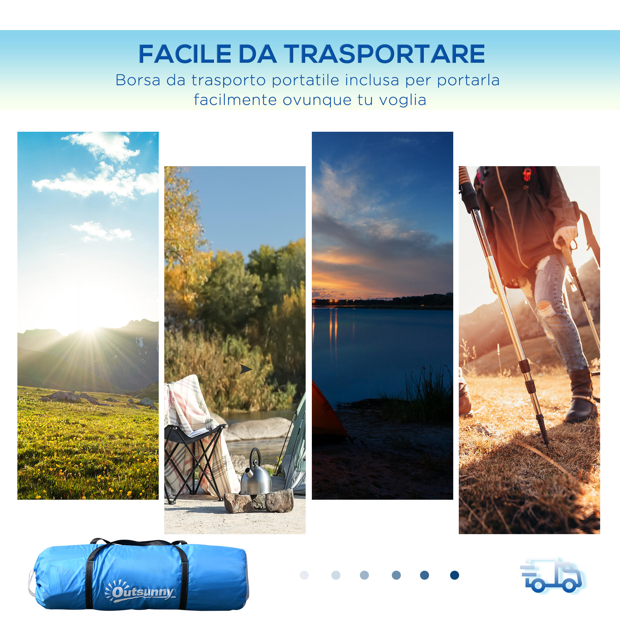 Outsunny Tenda da Campeggio per 6 Persone, 430×240×170cm, Bianco e Azzurro 7/7