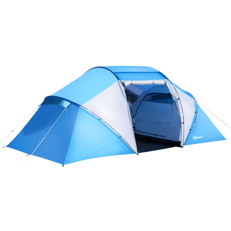 Outsunny Tenda da Campeggio per 6 Persone, 430×240×170cm, Bianco e Azzurro