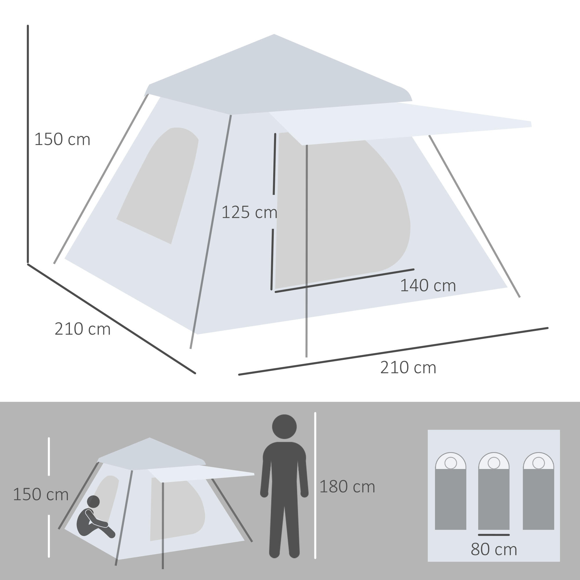 Tienda de Campaña Outsunny 210x210x150 cm Plata 3/7