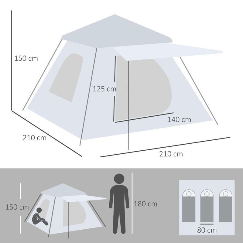 Tenda de campismo prata Outsunny