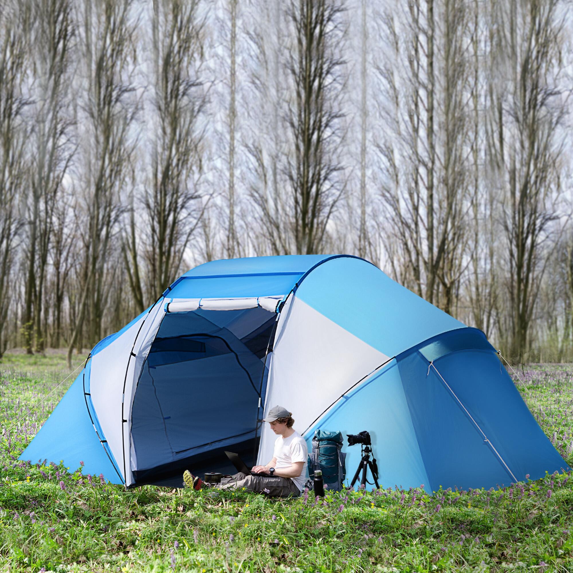 Outsunny Tenda da Campeggio per 6 Persone, 430×240×170cm, Bianco e Azzurro 2/7