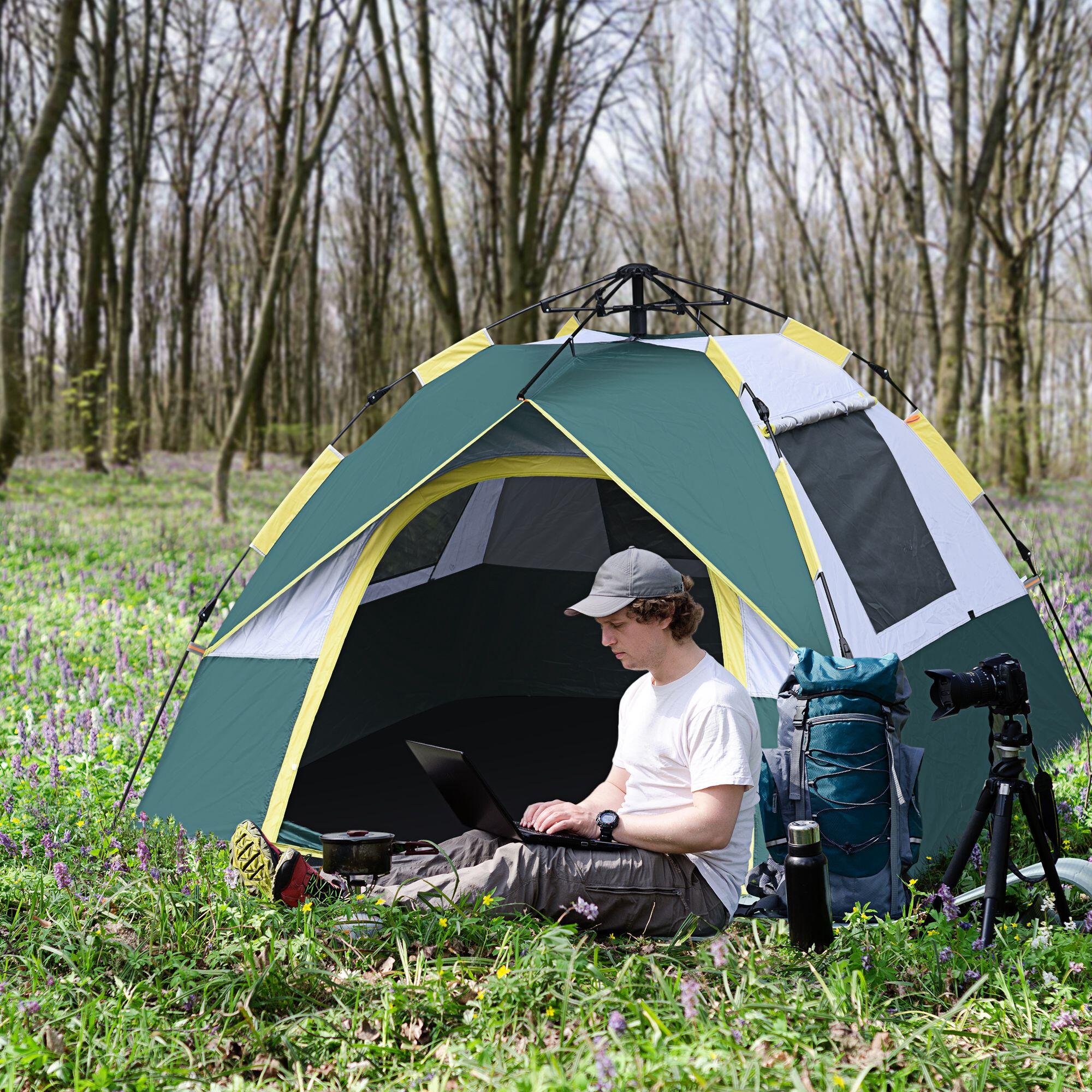 Outsunny Tenda da Campeggio Automatica per 2 Persone con Tasche Interne, Verde 2/7