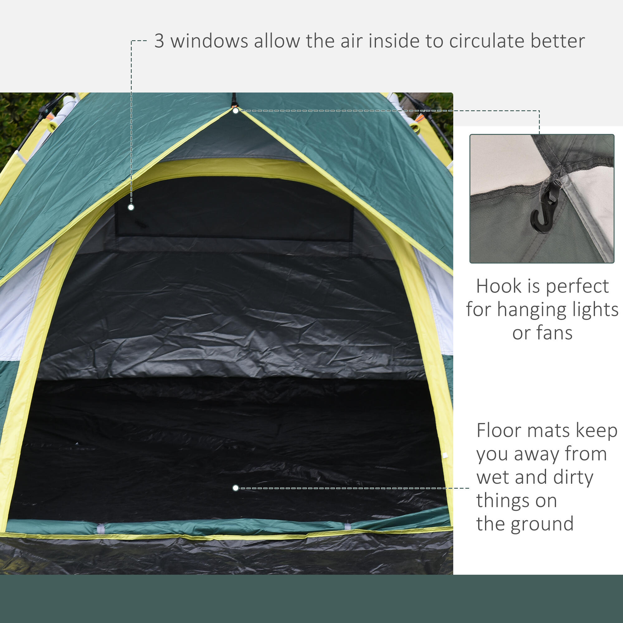 Outsunny Tenda da Campeggio Automatica per 2 Persone con Tasche Interne, Verde 5/7