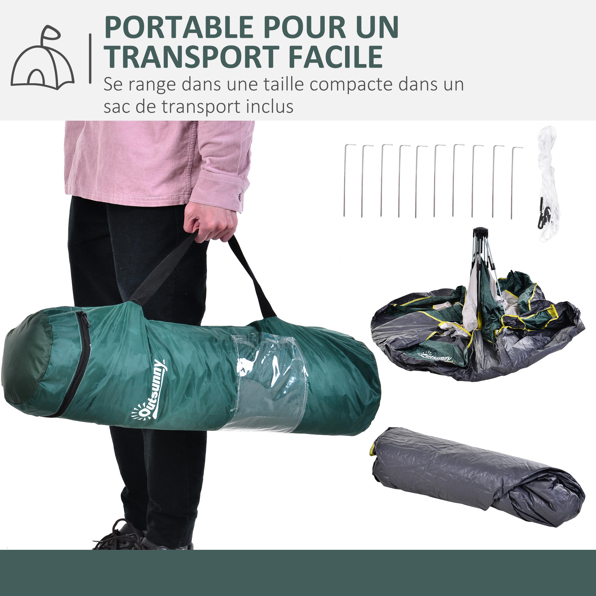 Outsunny Tenda da Campeggio Automatica per 2 Persone con Tasche Interne, Verde 4/7