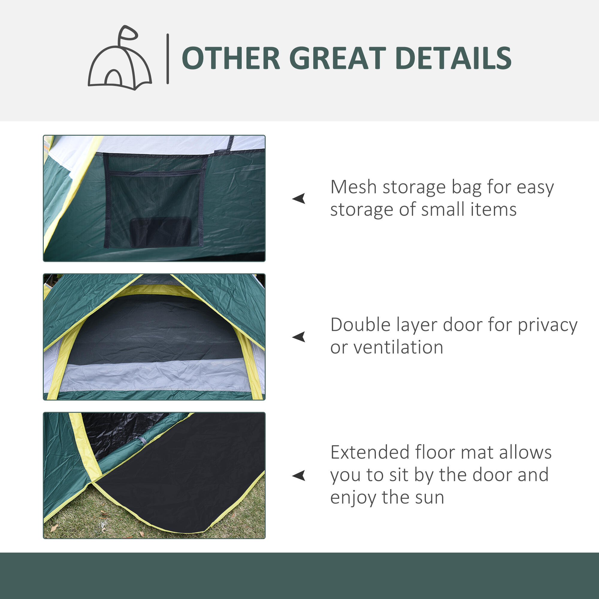 Outsunny Tenda da Campeggio Automatica per 2 Persone con Tasche Interne, Verde 6/7