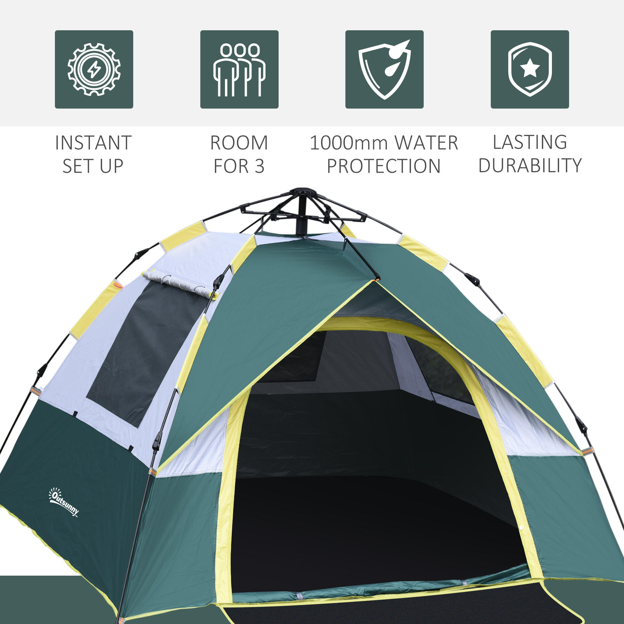 Outsunny Tenda da Campeggio Automatica per 2 Persone con Tasche Interne, Verde 3/7