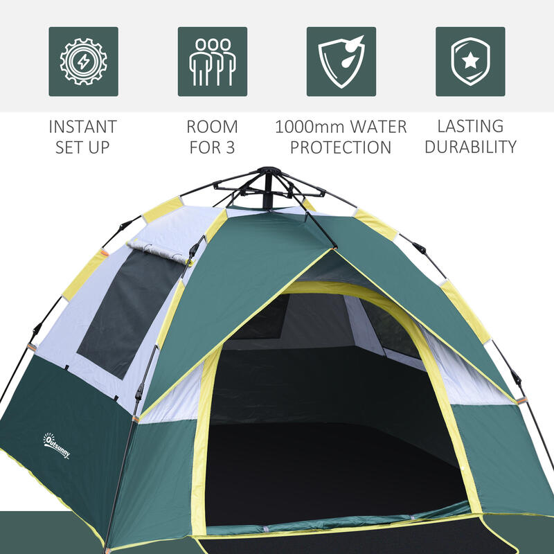 Outsunny Tenda da Campeggio Automatica per 2 Persone con Tasche Interne, Verde