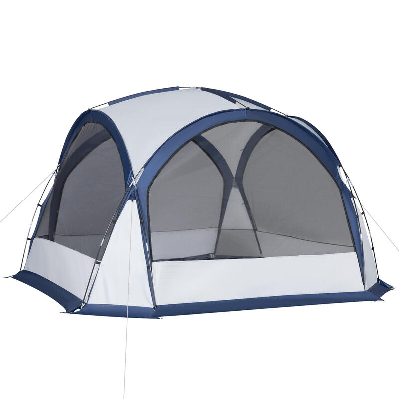 Outsunny Tenda da Campeggio 6-8 Persone, 4 Porte a Cerniera, Bianca e Blu