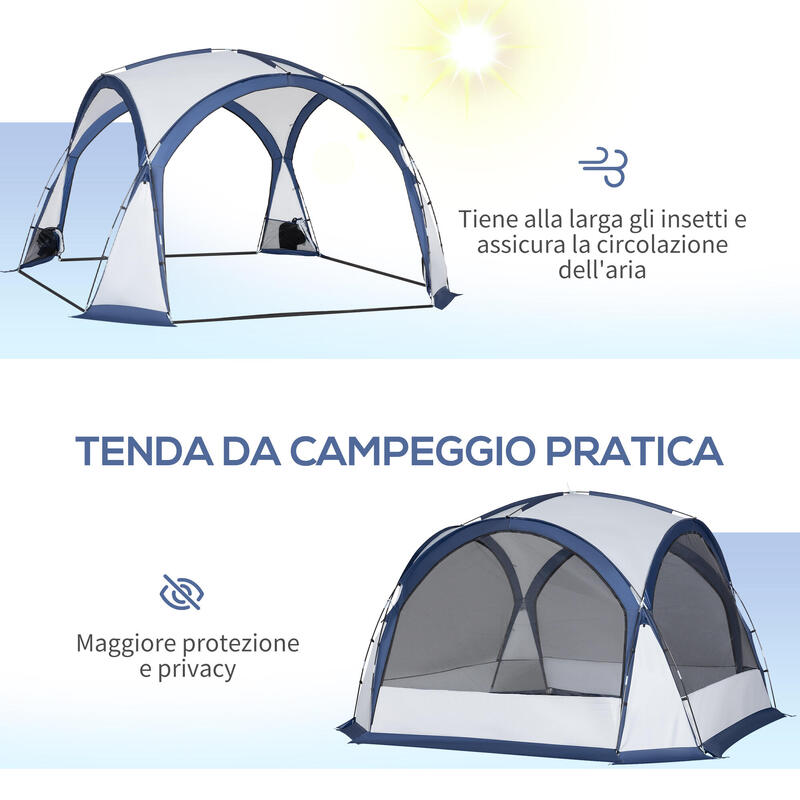 Outsunny Tenda da Campeggio 6-8 Persone, 4 Porte a Cerniera, Bianca e Blu
