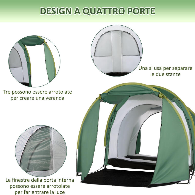 Outsunny Tenda da Campeggio 4-6 Persone, Borsa per Trasporto e Ganci Inclusi