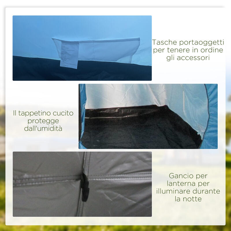 Outsunny Tenda da Campeggio per 5-6 Persone con 2 Porte, Finestre e Tasche, Blu