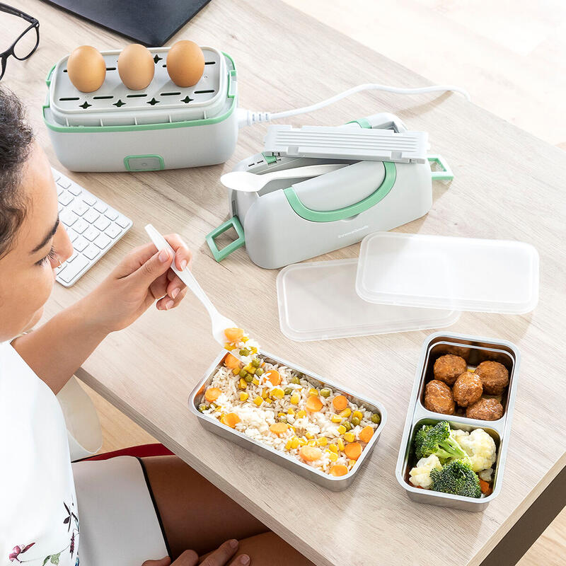 Lunch Box Électrique à Vapeur 3 en 1 avec Recettes Vert