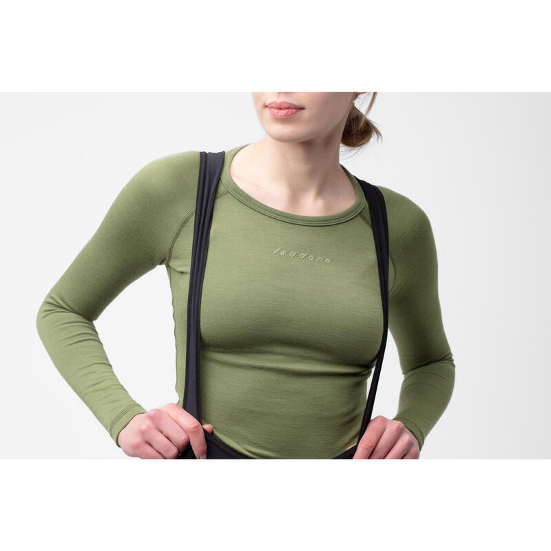 Damen Rad Langarm Unterhemd Merino Avocado