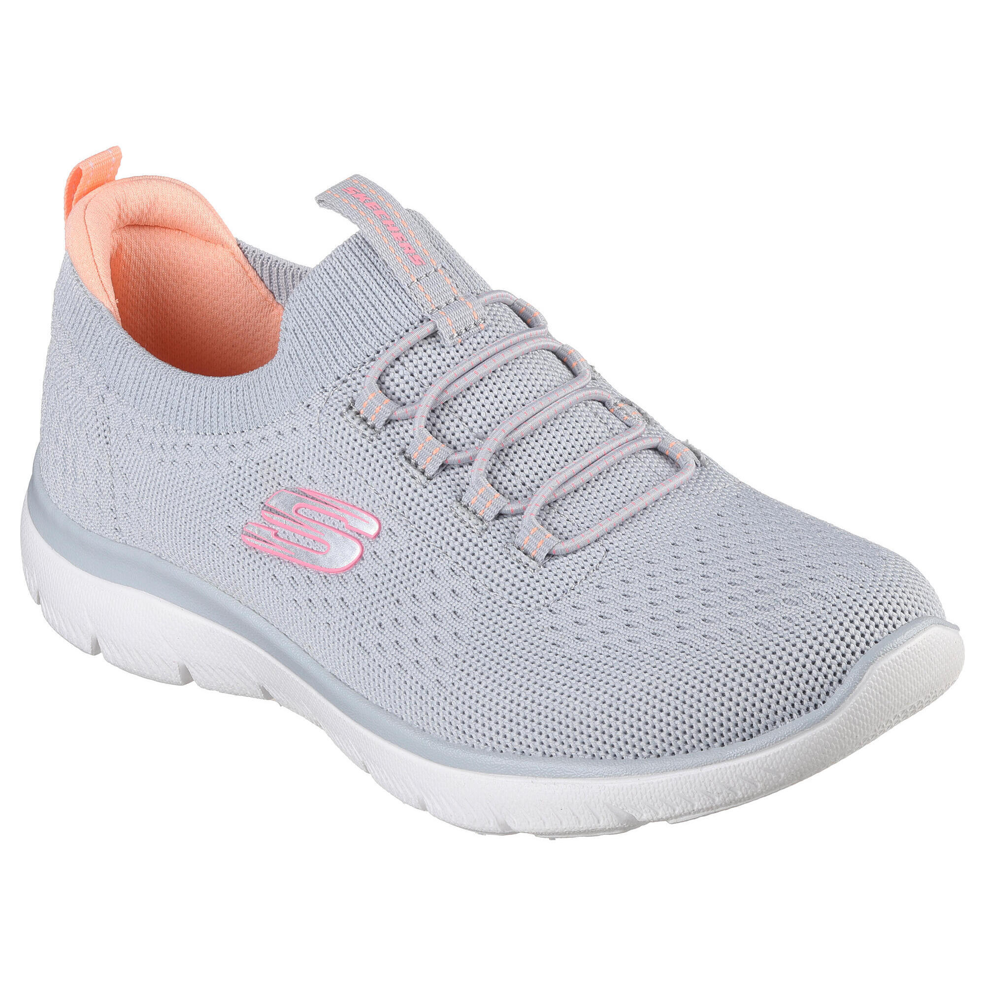 Skechers - Skechers Femme Summits Top Player À Enfiler Gris / Rose Vif / Corail - Baskets - Blanc|gris|orange - 36 - Decathlon