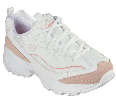 Skechers dames d'lites new heat sneakers wit / wit / oranje