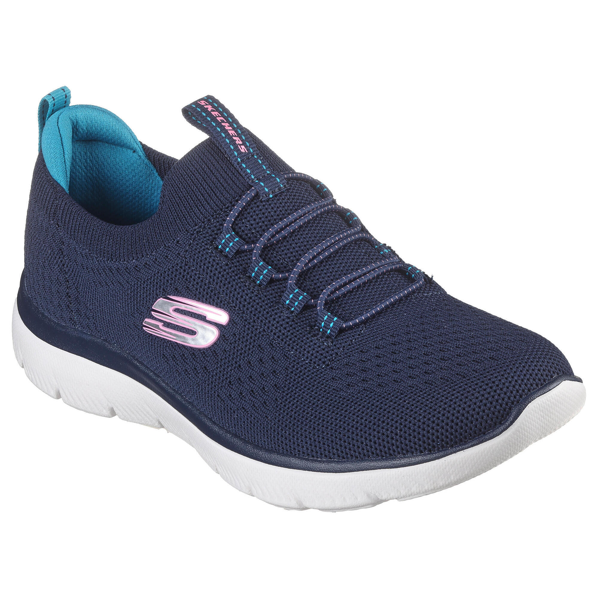 Skechers - Skechers Femme Summits Top Player À Enfiler Bleu Marine / Sarcelle / Rose - Baskets - Bleu|rose - 35 - Decathlon