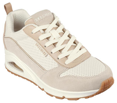 Skechers dames uno two much fun sneakers beige / wit / beige / wit / beige