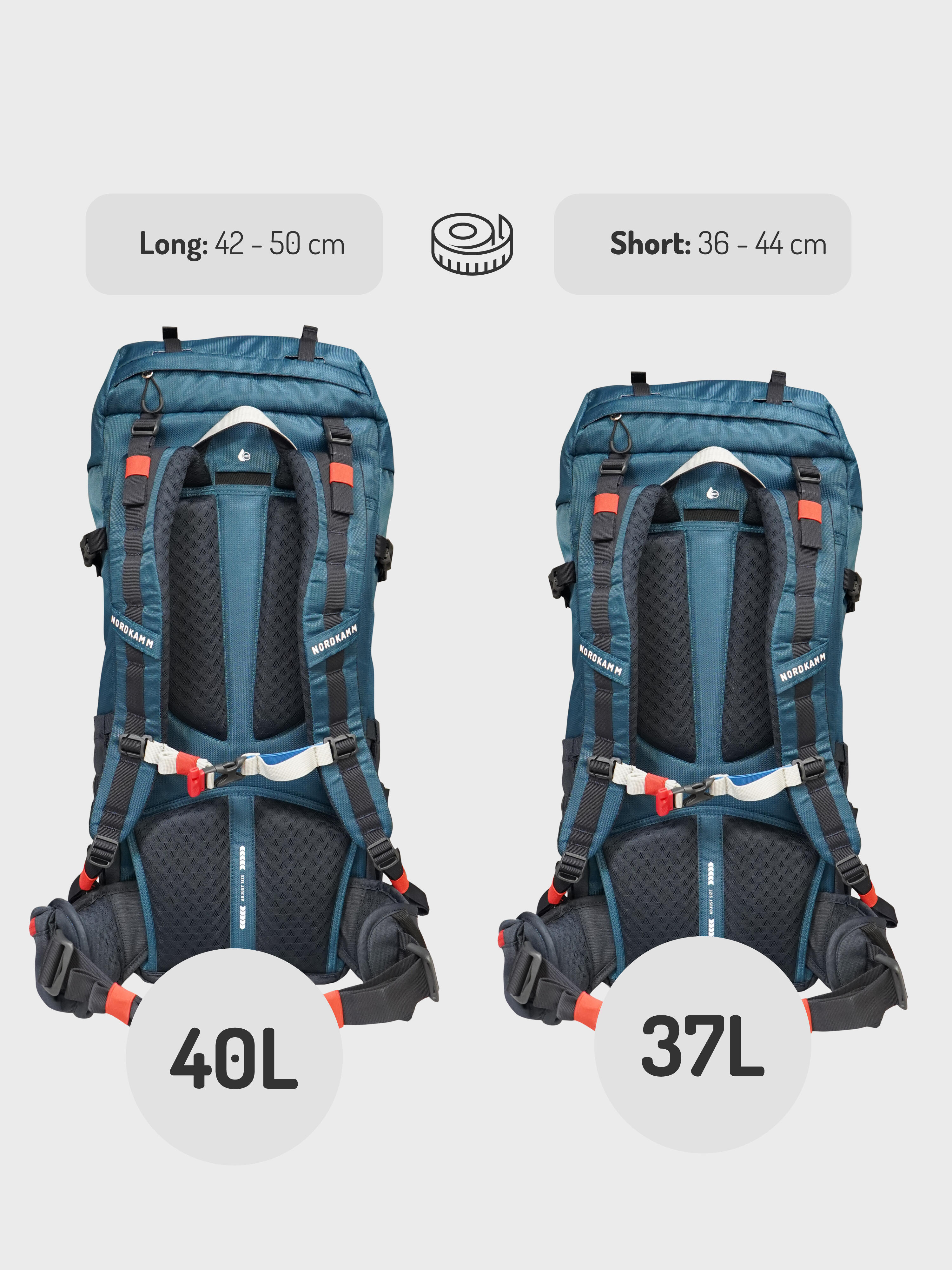 Wanderrucksack Damen Herren Trekking, 40 Liter lang oder 37 Liter kurz blau 4/6