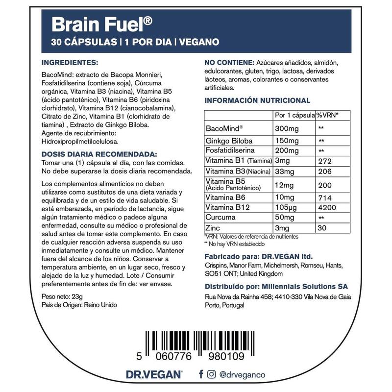 DR.VEGAN Brain Fuel  | Memoria y concentración | Una cápsula al día