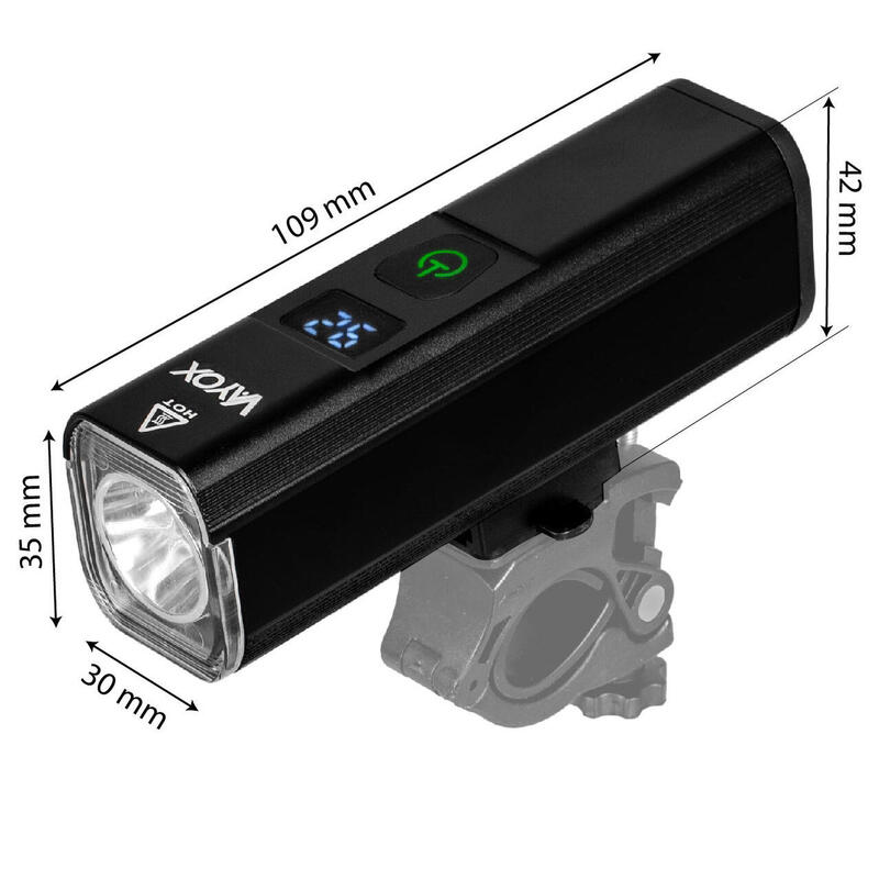 Vayox VA0071 éclairage avant de vélo 1300lm batterie externe LCD rechargeable