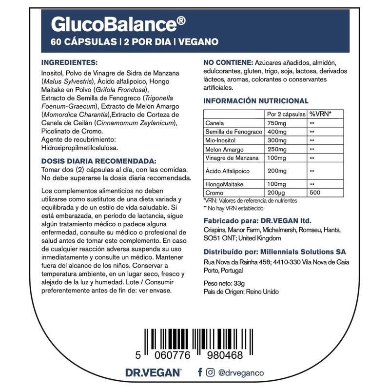 DR.VEGAN GlucoBalance | Suplemento à base de plantas | 2 por dia