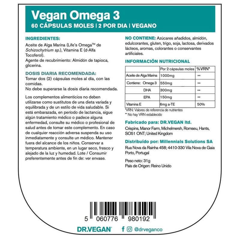 DR.VEGAN Omega 3 | Adequado para veganos | Dois por dia