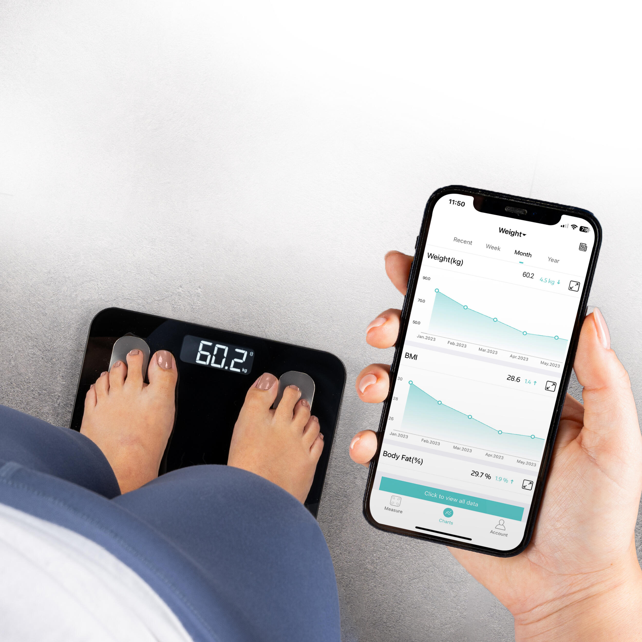 Bilancia pesapersone Bluetooth - 180 kg - con analisi corporea 2/5