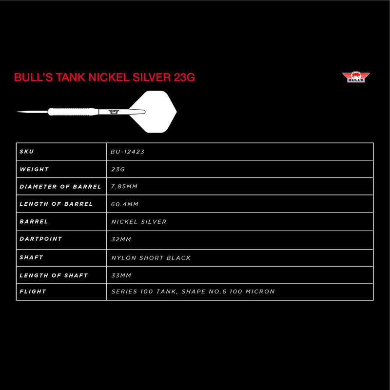 Dartpijlen Bull's Tank Nickel Silver Steeltip