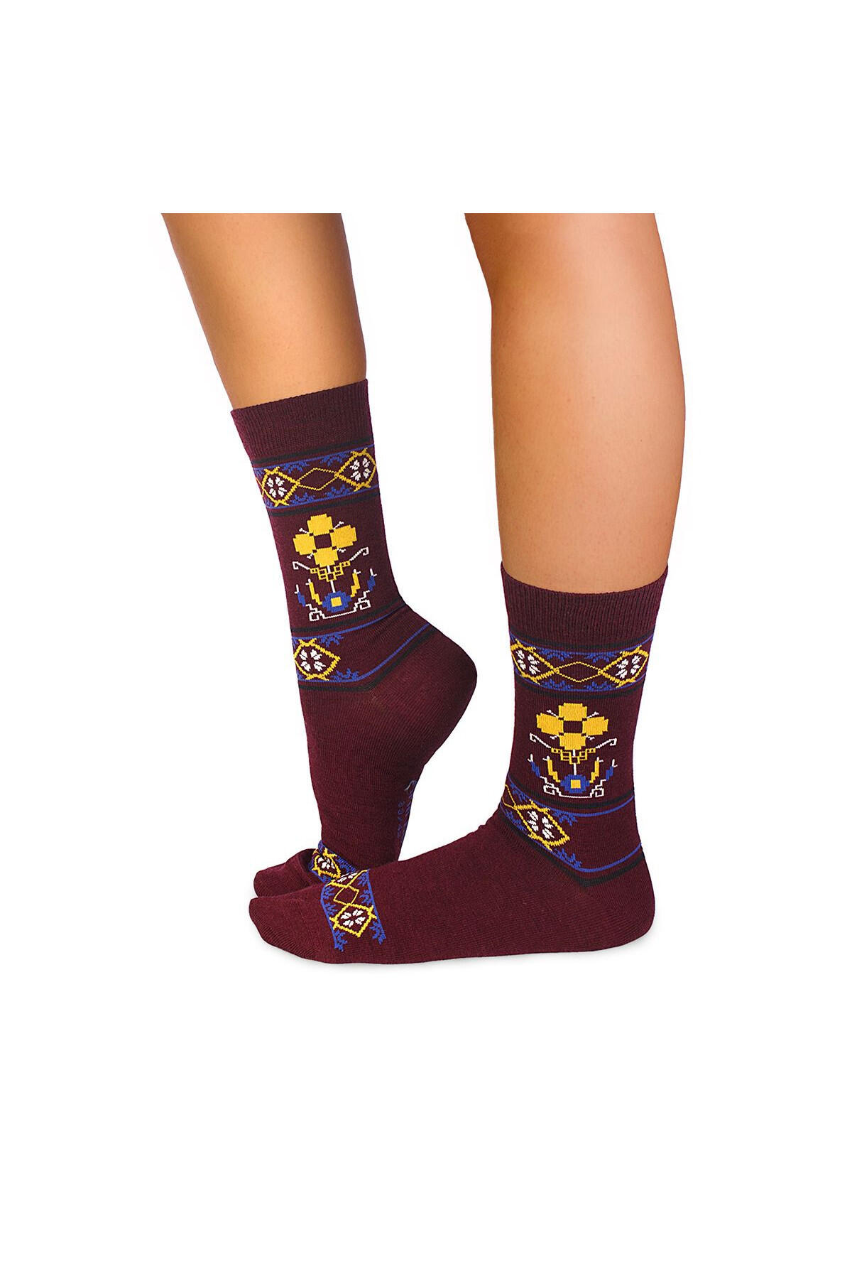 Sosete antibacteriene din lana merino Ethno Fine Bordeaux, 35-38 EU