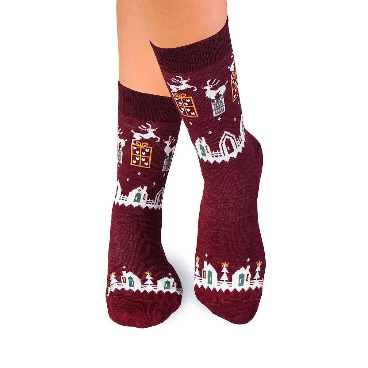 Sosete calduroase din lana merino Presents Bordeaux, 43-46 EU