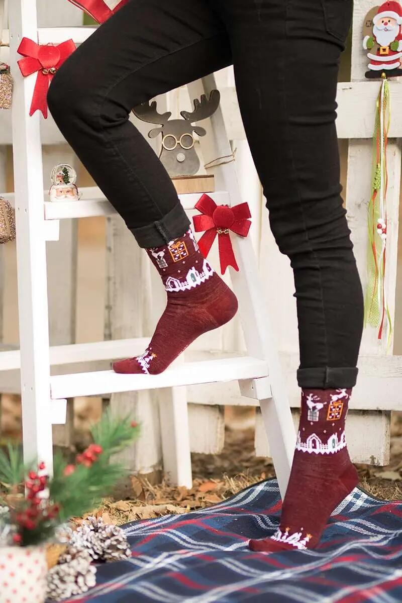 Sosete calduroase din lana merino Presents Bordeaux, 43-46 EU 3/5
