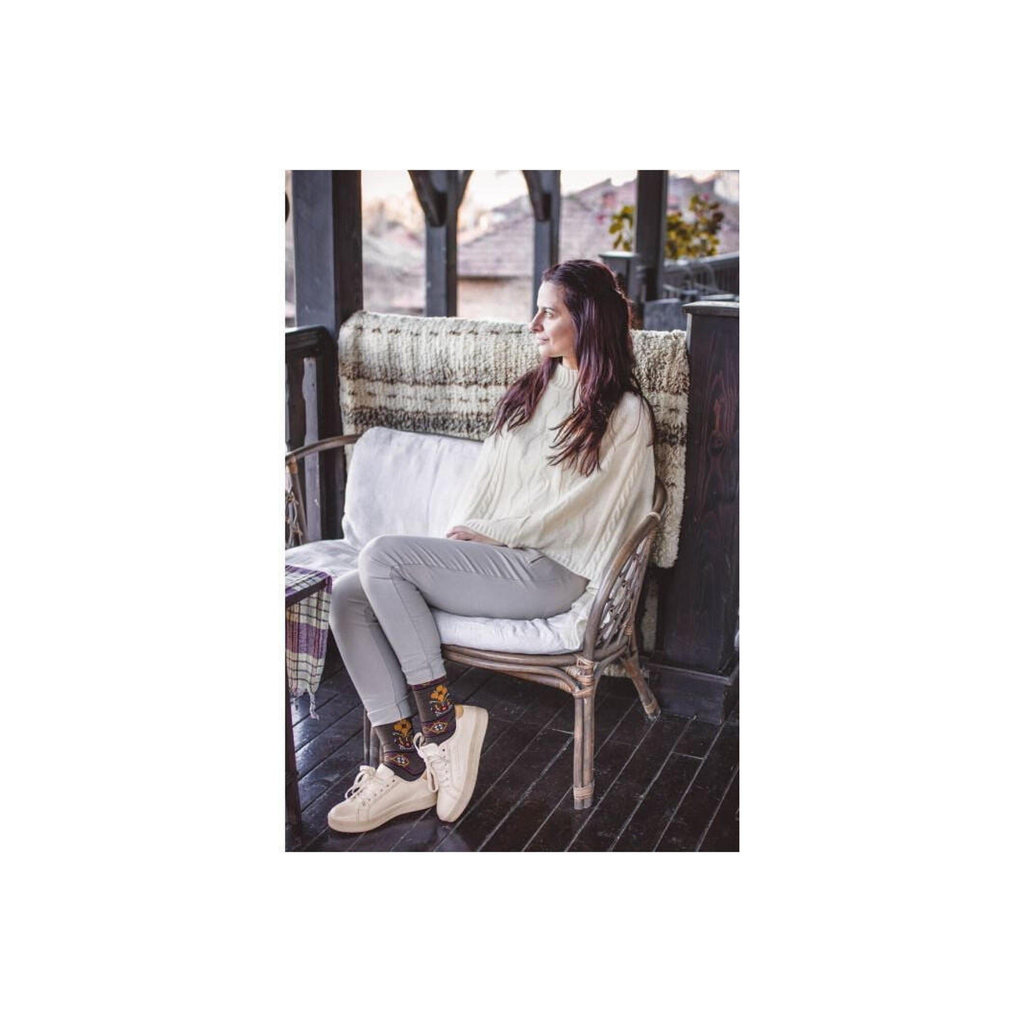 Sosete antibacteriene din lana merino Ethno Fine Light Brown, 39-42 EU