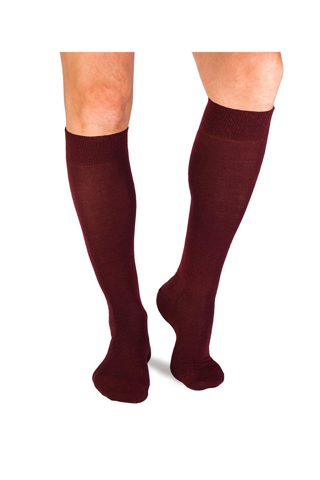 Chaussettes fines longues 3/4 en laine bordeaux 3/7